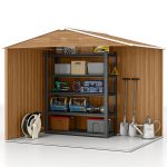 Casetta da Giardino in Lamiera di Acciaio con Porte Scorrevoli, 236x174x190cm, Marrone - immagine 7