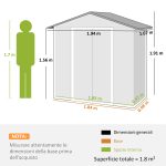 Casetta da Giardino Capanno Porta Attrezzi Acciaio 194x107x191 cm, Grigio - immagine 3
