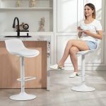 Set 2 Sgabelli da Bar con Schienale, Altezza Regolabile, Seduta Girevole in Pelle PU e Poggiapiedi, Bianco - immagine 8