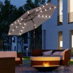 Ombrellone da Giardino Inclinabile Ø265 cm con 32 Luci LED Solari e Manovella, Grigio - immagine 2