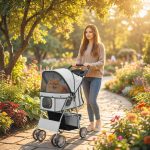 Passeggino per Cani Pieghevole con Catarifrangenti, Ruote Girevoli, Freni e Cuscino Lavabile, Grigio - immagine 2