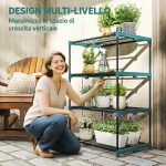 Portapiante a 4 Livelli Aperti in Acciaio e Plastica, 67x49x105 cm, Verde Scuro - immagine 4