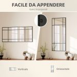 Specchio da Parete Stile Finestra con Montaggio Verticale e Orizzontale, 110x50cm, Nero - immagine 5