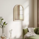 Specchio da Parete ad Arco con Bordo Scanalato e Ganci, in Vetro e Polistirene, 60x2x90 cm, Beige - immagine 9