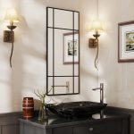 Specchio da Parete Stile Finestra con Montaggio Verticale e Orizzontale, 110x50cm, Nero - immagine 2