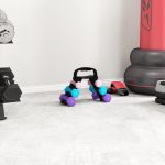 Set 6 Manubri Pesi (2x1 kg, 2x2 kg, 2x3 kg) da 12 kg con Supporto/Kettlebell, in Metallo e PP Rosa, Azzurro e Viola - immagine 8