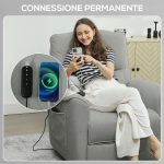 Poltrona Reclinabile con Riscaldamento, 8 Punti Massaggio e 5 Modalità, Tessuto Ciniglia, Grigio Carbone - immagine 9