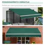 Tenda da Sole a Manovella 3x2 m ad Angolazione Regolabile, in Alluminio, Acciaio e Poliestere Verde - immagine 5