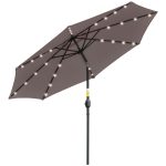 Ombrellone da Giardino Inclinabile Ø265 cm con 32 Luci LED Solari e Manovella, Grigio