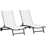 Set 2 Lettini Prendisole con Schienale Reclinabile, in Alluminio e Tessuto Traspirante, 66x165x102 cm, Crema
