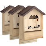 Set di 3 Casette per Pipistrelli in Legno di Abete, 21.5x11.5x34 cm, Legno Naturale