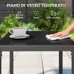 Salotto da Giardino in Rattan con 2 Poltrone da Esterno e Tavolino con Piano in Vetro, Nero - immagine 6