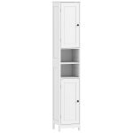 Mobile Alto Bagno con 2 Ripiani Aperti e 2 Armadietti con Scaffali Regolabili, in Legno, 30x30x170 cm, Bianco