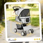 Passeggino per Cani Pieghevole con Catarifrangenti, Ruote Girevoli, Freni e Cuscino Lavabile, Grigio - immagine 3