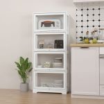 Vetrina per Collezione a 4 Ripiani con Ante a Battente, in Legno e Acrilico, 59x30x139 cm, Bianco - immagine 6