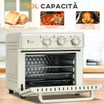 Mini Forno Elettrico 20L Ventilato 1400W con Aria Calda e Accessori, Crema - immagine 4