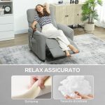 Poltrona Reclinabile con Riscaldamento, 8 Punti Massaggio e 5 Modalità, Tessuto Ciniglia, Grigio Carbone - immagine 8