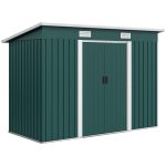 Casetta da Giardino in Acciaio 272 x 134 cm con Porte Scorrevoli Doppie e 2 Prese d'Aria, Verde