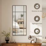 Specchio da Parete Stile Finestra con Montaggio Verticale e Orizzontale, 110x50cm, Nero - immagine 4