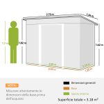 Casetta da Giardino in Acciaio 272 x 134 cm con Porte Scorrevoli Doppie e 2 Prese d'Aria, Verde - immagine 3