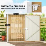 Casetta da Giardino Porta Attrezzi in Acciaio Galvanizzato con Porta a Battente, 100x104x160 cm, Giallo - immagine 5