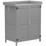 Armadietto da Esterno, Capanno Porta Attrezzi con Mensola, in Legno con 2 Ante per Giardino, Patio, Grigio
