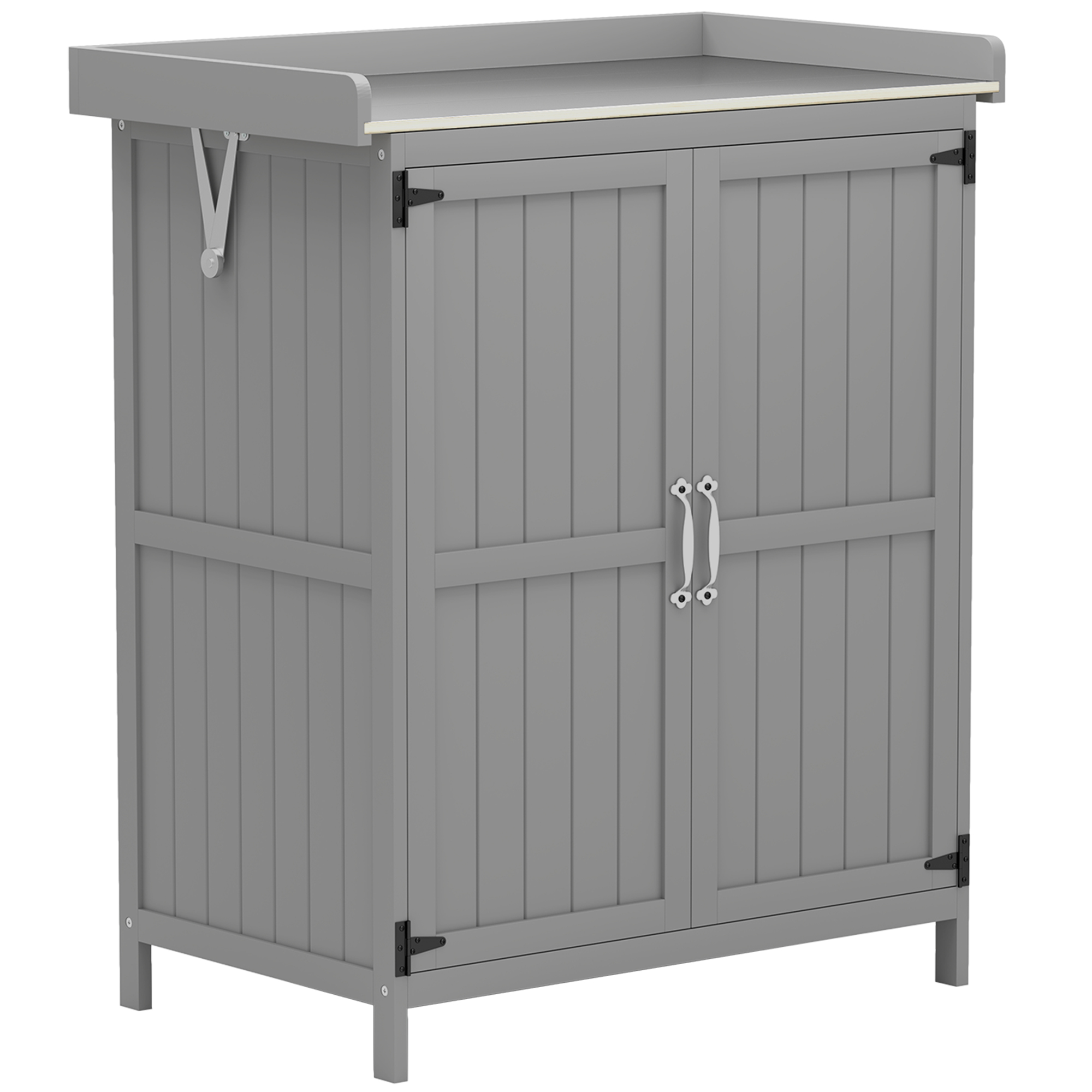 dNV45519cdcebe928.jpg Armadietto da Esterno, Capanno Porta Attrezzi con Mensola, in Legno con 2 Ante per Giardino, Patio, Grigio - immagine 1