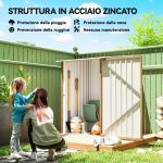 Casetta da Giardino Porta Attrezzi in Acciaio Galvanizzato con Porta a Battente, 100x104x160 cm, Marrone Chiaro - immagine 4