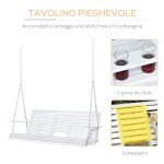 Dondolo 3 Posti da Esterno con Tavolino Centrale e Portabicchieri, in Legno e Metallo, 150x75x53 cm, Bianco - immagine 5