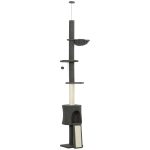Albero per Gatti a Soffitto Alto 220-240 cm con Amaca, Casetta, Piattaforme a Fiore e Pali in Sisal, Grigio