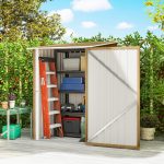 Casetta da Giardino Porta Attrezzi in Acciaio Galvanizzato con Porta a Battente, 100x104x160 cm, Marrone Chiaro - immagine 2