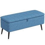 Panca Contenitore Pouf Poggiapiedi Imbottito, 102x40x44 cm, Blu Scuro