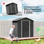 Casetta da Giardino Capanno Porta Attrezzi Acciaio 194x107x191 cm, Grigio - immagine 8