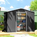 Casetta da Giardino 2.3x1.7 m in Acciaio con Prese d'Aria e Doppia Porta Scorrevole, Grigio Scuro - immagine 2