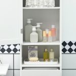 Mobile Colonna Bagno in Legno con Mensola Aperta, Cassetto e 2 Armadietti, 40x30x164 cm, Bianco - immagine 8
