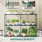 Portapiante a 3 Livelli Aperti in Acciaio e Plastica, 143x48x100 cm, Verde Scuro - immagine 6