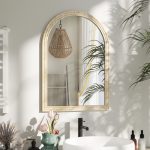 Specchio da Parete ad Arco con Bordo Scanalato e Ganci, in Vetro e Polistirene, 60x2x90 cm, Beige - immagine 2