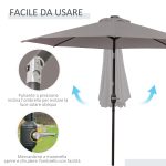 Ombrellone da Giardino Inclinabile Ø265 cm con 32 Luci LED Solari e Manovella, Grigio - immagine 7