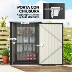 Casetta da Giardino Porta Attrezzi in Acciaio Galvanizzato con Porta, 100x104x160 cm, Grigio Scuro - immagine 5