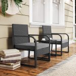 Salotto da Giardino in Rattan con 2 Poltrone da Esterno e Tavolino con Piano in Vetro, Nero - immagine 9