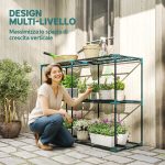 Portapiante a 3 Livelli Aperti in Acciaio e Plastica, 143x48x100 cm, Verde Scuro - immagine 4