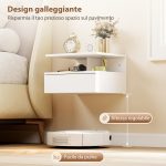 Set di 2 Comodini Sospesi con Cassetto e Mensola Aperta, 35x32x22.5 cm, Bianco - immagine 5