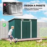 Casetta da Giardino in Acciaio 272 x 134 cm con Porte Scorrevoli Doppie e 2 Prese d'Aria, Verde - immagine 6
