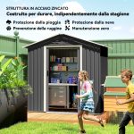 Casetta da Giardino Capanno Porta Attrezzi Acciaio 194x107x191 cm, Grigio - immagine 4