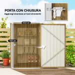 Casetta da Giardino Porta Attrezzi in Acciaio Galvanizzato con Porta a Battente, 100x104x160 cm, Marrone Chiaro - immagine 5