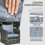 Set da Esterno 6 Pezzi con 2 Tavolini Contenitore, 2 Divani e 2 Poltrone, in Rattan e Acciaio, Grigio - immagine 5