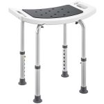 Sgabello da Doccia in Lega di Alluminio e Plastica Antiscivolo, Altezza Regolabile 6 Livelli 39-52cm, Grigio