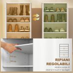 Scarpiera da Ingresso Moderna con 5 Ripiani Regolabili, 55x36x108 cm, Bianco - immagine 5