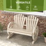 Panchina da Giardino in Legno Stile Country con Braccioli a Ruota, 108x66x95cm, Legno Naturale - immagine 7