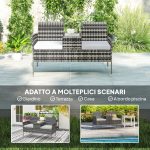 Panchina da Esterno 2 Posti con Tavolino da Caffè, in Acciaio e Rattan PE, 137x59x82 cm, Grigio - immagine 6